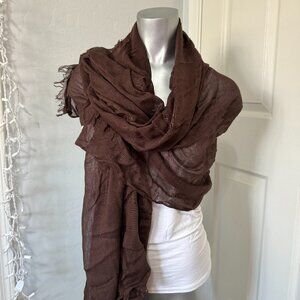 Soft Italian Sheer Brown Scarf With Fringe